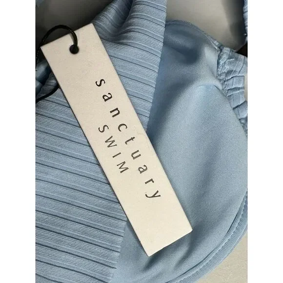 Sanctuary Refresh Ribbed O-Ring Halter Light Blue Bikini Top Size Medium - Picture 7 of 10